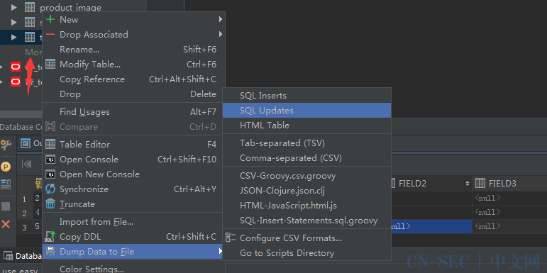 即可以导出insert,update形式的sql语句,也能导出为html,csv,json格式