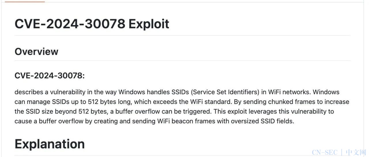 【漏洞情报】核弹漏洞 CVE202430078 WIFI POC已经公开 CNSEC 中文网